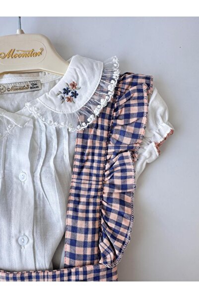 Mylamia Plaid Pattern Short Sleeve Embroidered 100% Cotton Shirt Baby Girl Short Shorts Jumpsuit