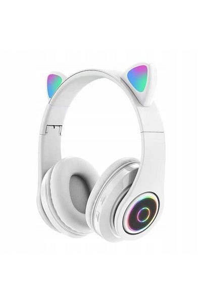 Bogadini Wireless Headphones for Kids, Bluetooth, Cat Ear Model, LED, White