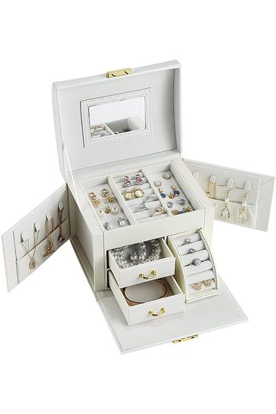COOYA Large Jewelry Organizer for Girls made of Leather, Jewelry Storage Case For Earrings, Rings