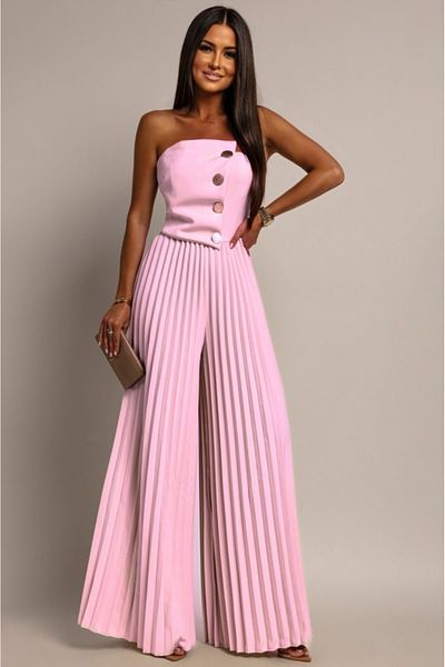 ADA MODA Women's pleated jumpsuit with buttons