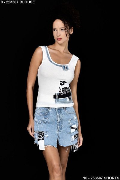 DQMANE Design Stone Suit Elastic Waist Denim Shorts