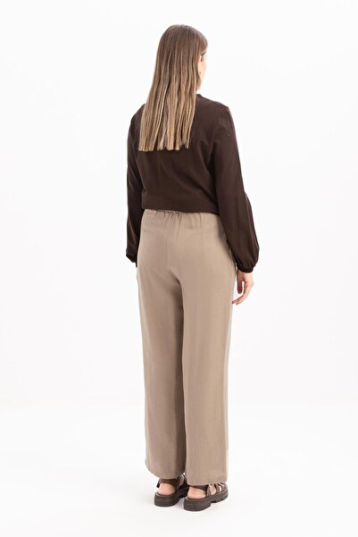 ALLDAY Mink-Pleated Wide Leg Linen Trousers