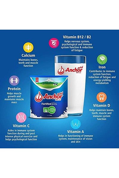 Anchor Fortified Full Cream Milk Powder from Grass Fed Cows Imported Tin - 400g (UAE)