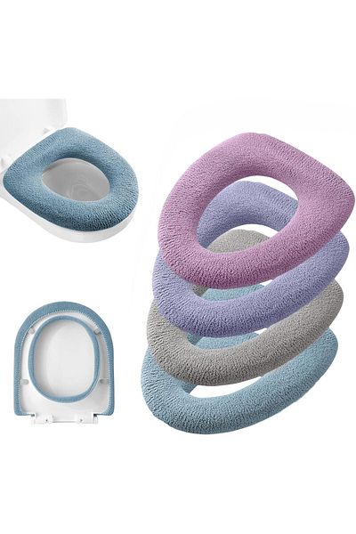 COOYA Bathroom Soft Thicker Toilet Seat Cushion,Washable and Comfortable Warmer Seat Cover 4 Pack