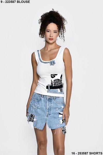 DQMANE Design Stone Suit Elastic Waist Denim Shorts
