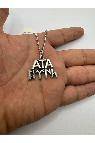 Herşey Nota Ataturk Figured and Göktürk Alphabet Turkish Written Necklace – Silver Color Unisex Metal Jewelry
