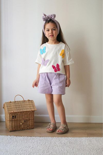 jeliboomkidswear Shorts with Pockets, Butterfly Embroidered Summer Bottom Top 2-Piece Girl's Set