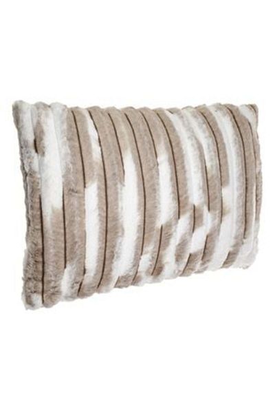 Jumbo Decorative Pillow Beige-Brown Faux Fur with Textured Stripes for Sofa 55 x 37 cm