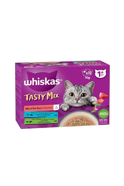 Whiskas Tasty Mix Sea Collection Mix in Jelly Cat Food Pouch - 70 g - Pack of 12