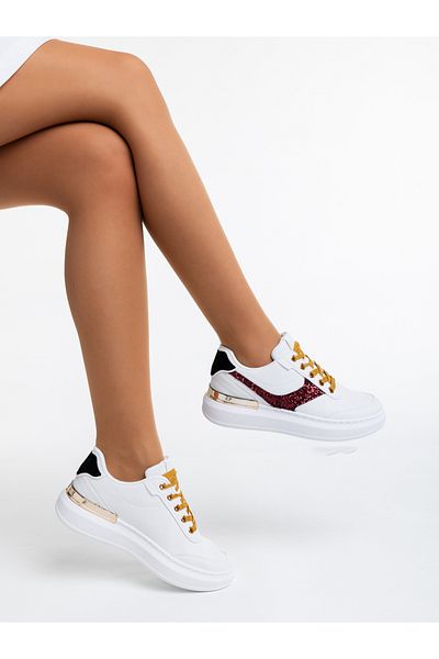 Kalapod Women's white and red sports shoes made of eco-leather Samya