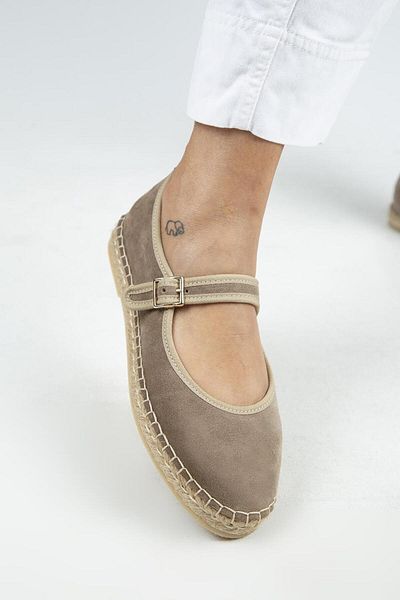 Manijero Lipa Women's Genuine Leather Single Strap Espadrille Ballerina Mink Shoes