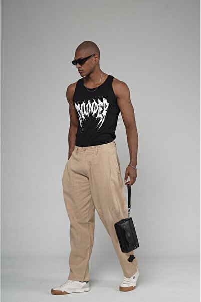 king brich Φαρδύ πλισέ λινό παντελόνι