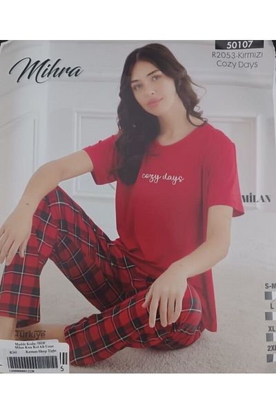 Mihra Mi̇hra-290-06-25 Women's Short Sleeve Cotton Pajama Set R2053 Sm-L-Xl 2XL