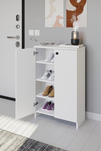 Mocca Style Menekşe Beyaz 2 Kapaklı Çok Amaçlı Dolap Çok Amaçlı Mutfak Dolabı Banyo Dolabı Ayakkabılık