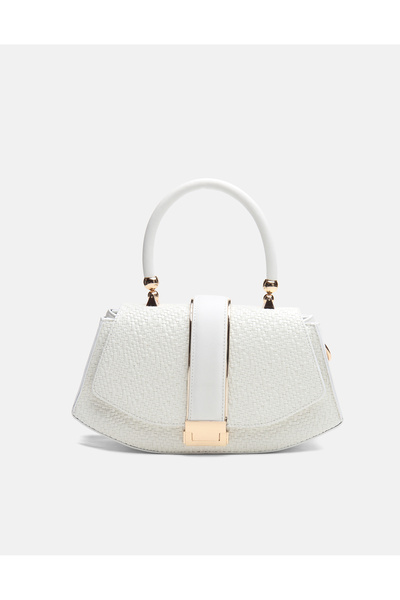 vitruna Flora Özel Tasarım Kilitli Omuz Askılı Beyaz Kadın Çantası
