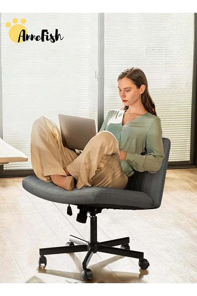 AnneFish Criss Cross Legged Office Chair Wide Desk Chair Armless Computer Task Chair Swivel Vanity Home Chair