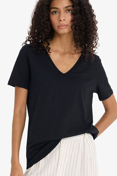DeFacto Tricou cu mânecă scurtă din bumbac pieptănat simplu, cu decolteu în V, cu croiala normală F4208AXNS