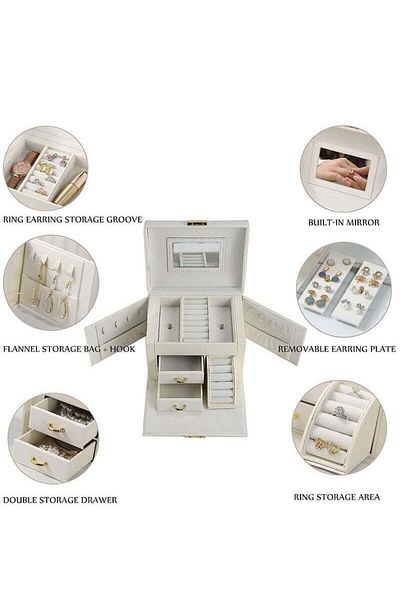 COOYA Jewelry Organizer Box, PU Leather Jewelry Storage Box with Mirror and Lock,for Watch, Rings