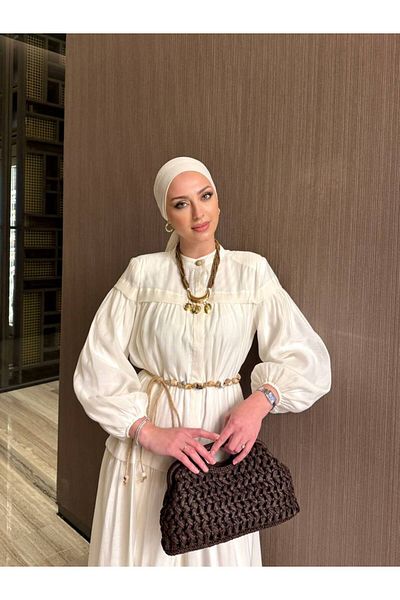 Molly Nelly Γυναικείο φόρεμα με λεπτομέρεια μακριά Voile με πέτρινο κορδόνι