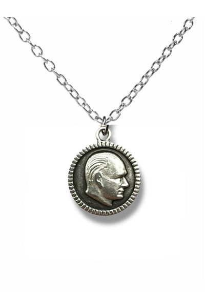 Herşey Nota Ataturk Medallion Figured Silver Color Unisex Necklace – Metal Chain Jewelry