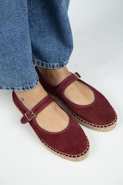 Manijero Lipa Women's Genuine Leather Single Strap Espadrille Ballerina Burgundy Shoes