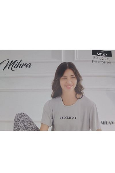 Mihra Mi̇hra-290-06-25 Women's Short Sleeve Cotton Pajamas Set R2052 Sm-L-Xl 2XL
