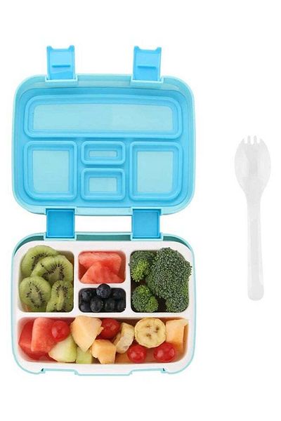 COOYA Blue Bento Boxes with 5 Compartments, With Spoon，BPA-Free , Suitable for Microwave and Dishwasher