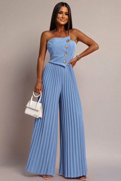 ADA MODA Salopetă plisată pentru femei cu nasturi