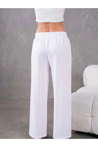 Stilmony Women's Linen Fabric Elastic Waist Comfortable Wide Leg Pants