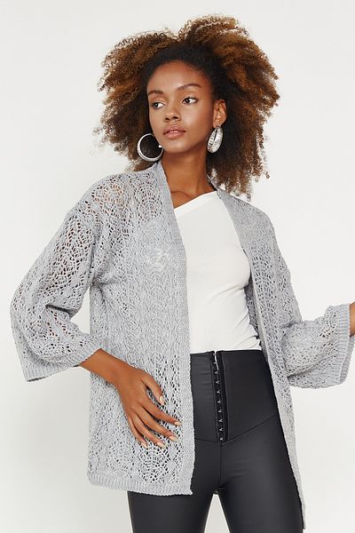 Hopoi Women's Gray Openwork Cardigan