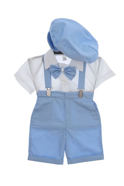 Recostore Costum cu maneca scurta pentru botez baieti, bleu, 4 piese, REC2707