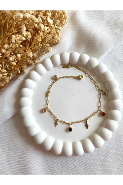 saren aksesuar & takı خلخال من الحجر الملون مع سلسلة