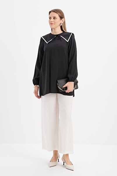 ALLDAY Black-Collar Sleeve Elastic Modal Tunic