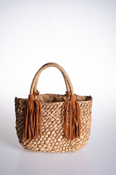 Oblavion Lined Straw Mini Bag with Removable Tan Tassel Accessory