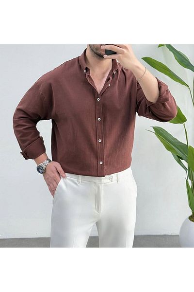 JACK CAPRİO Men's Seasonal Non-Sweating Thin Iron-Free Crinkle Fabric Shirt
