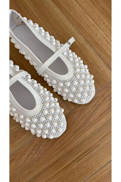 Eataly Shoes Бели мрежести балерини с мъниста