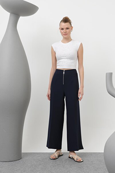 Puane Women's Zipper Detailed Pencil Trousers - 18228Pnt - Navy Blue