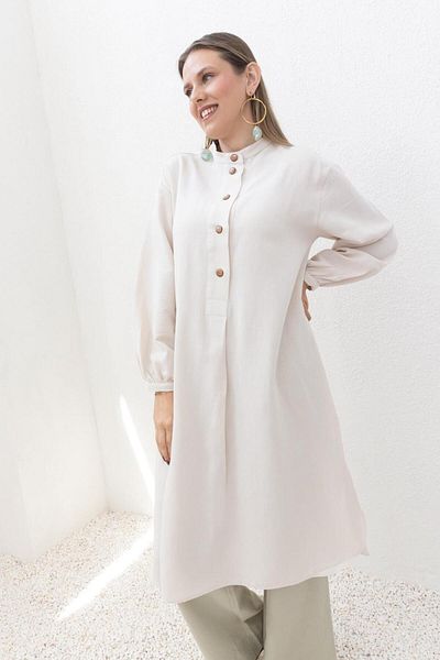 ALLDAY Stone-Half Patched Slit Linen Tunic