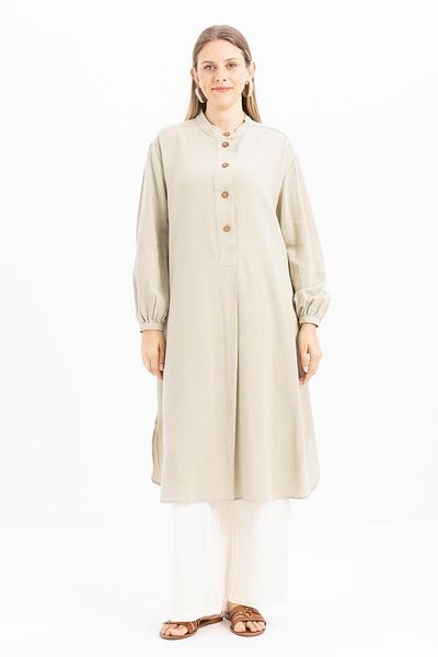 ALLDAY Defne-Half Placket Slit Linen Tunic