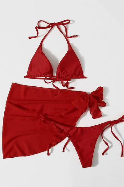 Angelsin Pareolu Tie-Up 3-Piece Bikini Set (Removable Covered)