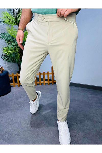 MODA Beige Parachute Fabric Lycra Pants