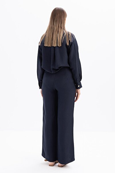 ALLDAY Indigo-Wide Leg Linen Trousers