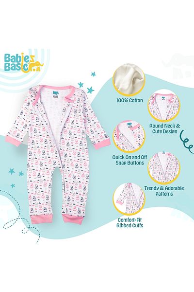 Babies Basic 100% Cotton Printed Long Sleeves Jumpsuit/Romper/Sleepsuit for babies