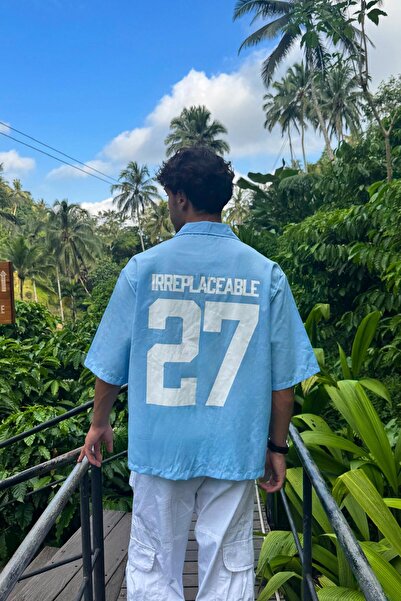 Flaw Wear Back Printed Blue Oversize Shirt