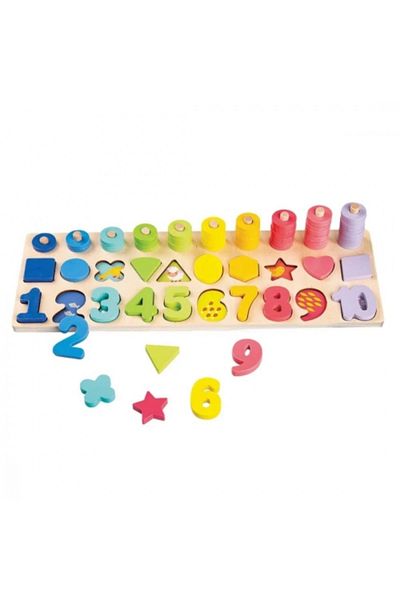 OEM Set puzzle din lemn cu cifre, forme și inele colorate