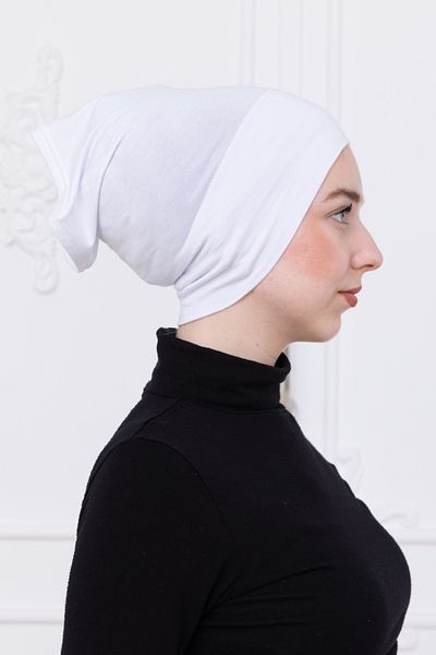 Loggia Practical Snap-On White Tube Bonnet Non-Slip Front Seamless Women's Hijab Ready Underwear Bonnet