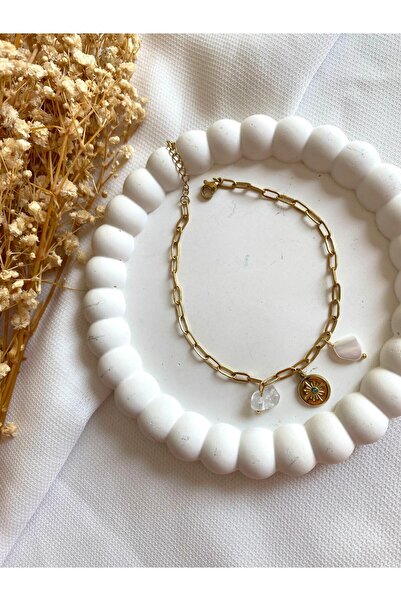 saren aksesuar & takı Natural Stone Look Anklet with Chain