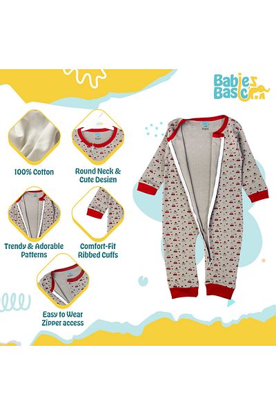 Babies Basic 100% Cotton Printed Long Sleeves Jumpsuit/Romper/Sleepsuit for babies