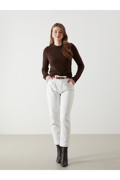LC Waikiki Belted Waist Mom Fit Women's Jean Trousers