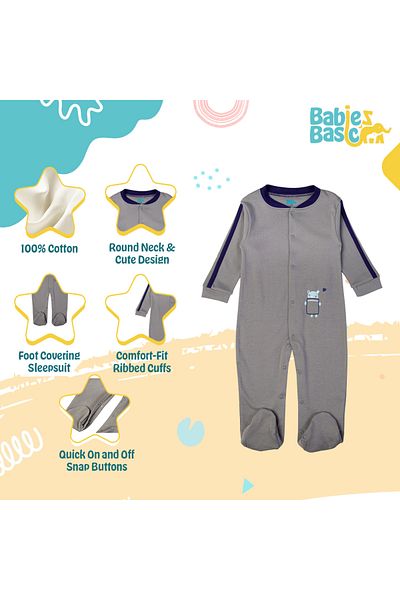 Babies Basic 100% Cotton Printed Long Sleeves Jumpsuit/Romper/Sleepsuit for babies